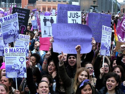 Manifestacion en Madrid durante la huelga de mujeres en el Día Internacional de la Mujer.