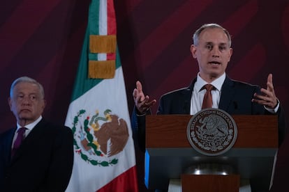 Hugo López-Gatell durante la conferencia matutina en Palacio Nacional