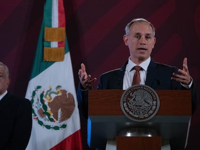 Hugo López-Gatell durante la conferencia matutina en Palacio Nacional