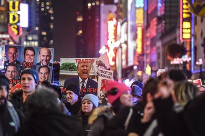 Manifestación en Nueva York en apoyo de la destitución de Donald Trump, en Nueva York, el 17 de diciembre de 2019.