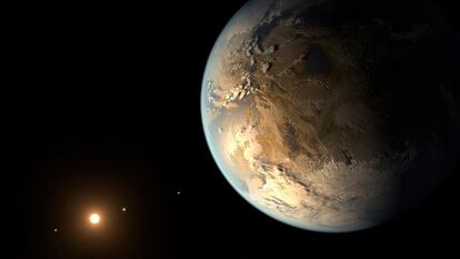 Una representación de Kepler-186f, el primer planeta del tamaño de la Tierra en orbitar una estrella en zona habitable.