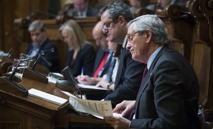 Xavier Trias, el alcalde de Barcelona, en el pleno municipal.