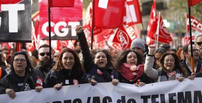 Manifestaci&oacute;n en Madrid en reivindicaci&oacute;n del convenio de telemarketing en noviembre de 2016 
