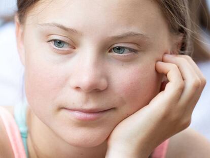 Great Thunberg em protesto perto da ONU em 30 de agosto. 