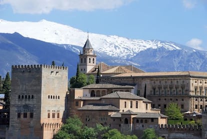 Granada's Alhambra, with the Sierra Nevada in the background.