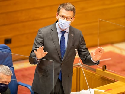 Alberto Núñez Feijóo, el pasado miércoles en el Parlamento gallego.