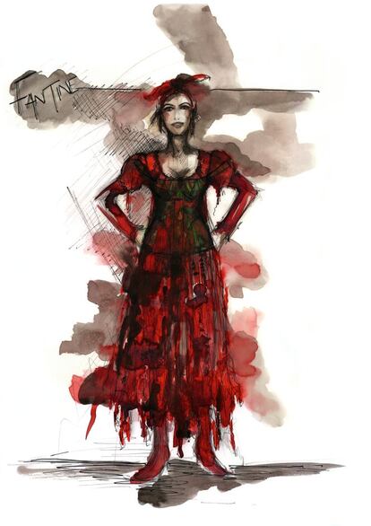 Un boceto para Fantine, personaje que interpreta Anne Hathaway en 'Los miserables'.