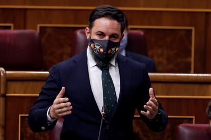 El líder de Vox, Santiago Abascal, durante la sesión de control al Gobierno en el Congreso el pasado miércoles.