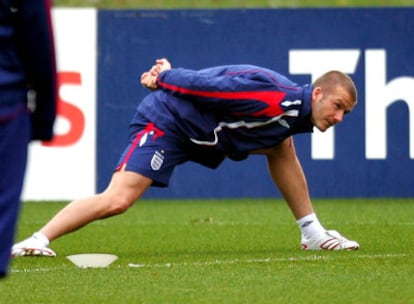 Beckham, durante un entrenamiento con la selección inglesa