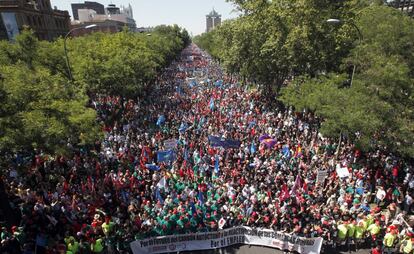 La manifestación en apoyo de la minería del carbón ha reunido a decenas de miles de personas en el paseo de la Castellana.