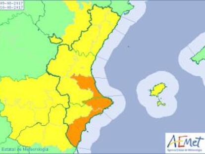 Aemet ha decretado alerta naranja por lluvias en parte del litoral de Valencia y Alicante. 