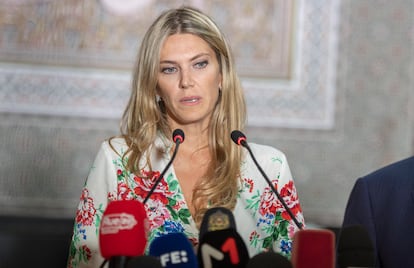 Eva Kaili, durante una rueda de prensa en Rabat (Marruecos), el 10 de octubre.