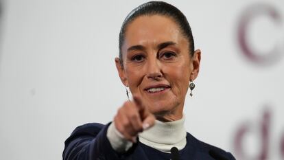 Claudia Sheinbaum during her morning news conference in Mexico City.