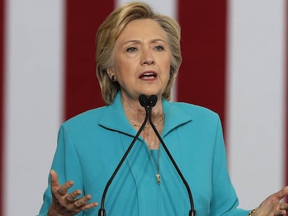 Hillary Clinton durante um discurso de campanha em 25 de agosto.