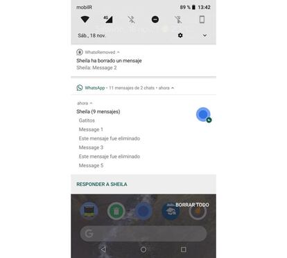 Estas apps nos pueden mostrar notificaciones de mensajes borrados