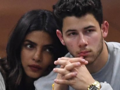 Priyanka Chopra y Nick Jonas, durante un partido del U.S. Open, el pasado septiembre. 