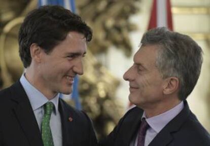 Trudeau y Macri se saludan en la Casa Rosada