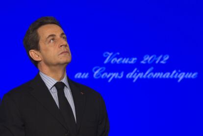 El presidente francés, Nicolas Sarkozy, ayer en el encuentro con el cuerpo diplomático acreditado en París.
