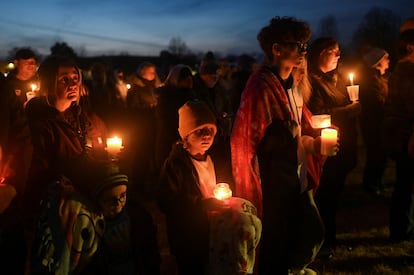 Members of the Brown family attend a vigil, after a shooting at Perry High School, in Perry, Iowa, U.S., January 4, 2024
