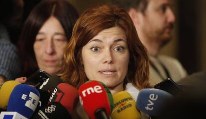 Elisenda Alamany de Catalunya en Comú Podem tras la reunión que ha mantenido con representantes de Ciudadanos sobre la presidencia del Parlament de Catalunya.