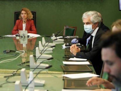 La presidenta del Congreso, Meritxell Batet, presidiendo una reunión de la Junta de Portavoces.