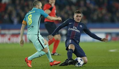 Verratti e Iniesta, en el pasado cruce de Champions.