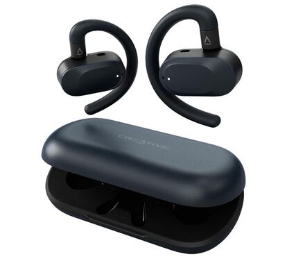 Auriculares Creative Outlier Go de color negro y con su funda de transporte