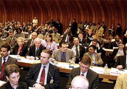 Las sede de Naciones Unidas en Ginebra, en el momento de la intervención de la delegación cubana.