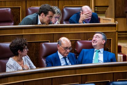 El diputado del PNV Aitor Esteban, esta tarde en el Congreso de los Diputados, durante la presentación de la proposición no de Ley “relativa al reconocimiento de Edmundo González Urrutia como ganador de las elecciones presidenciales.