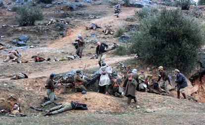 Recreación de la batalla del Jarama en Morata este sábado.