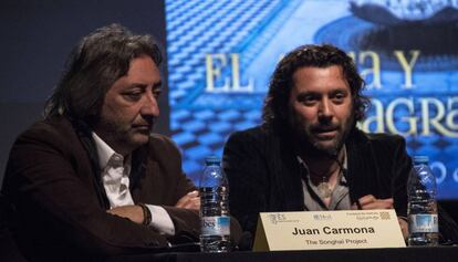 Josemi Carmona y Juan Carmona (Ketama) durante la presentaci&oacute;n del Festival de Fez en Barcelona. 