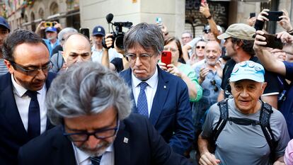 Carles Puigdemont, y a su derecha Jordi Turull, el pasado jueves 8 de agosto en Barcelona.