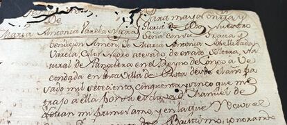 Fragmento del testamento de Maria Antonia Varela, esclava que consiguió la libertad y que murió en Rota en 1813.