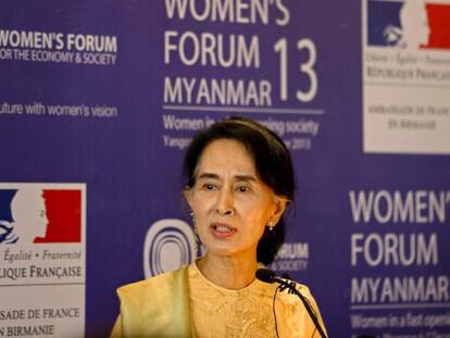 Aung San Suu Kyi, este viernes en Rang&uacute;n.