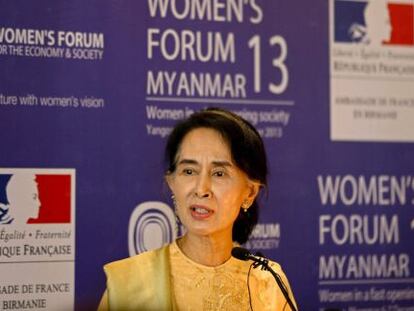 Aung San Suu Kyi, este viernes en Rangún.