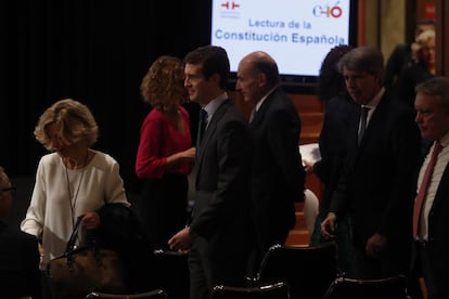 El presidente del Partido Popular Pablo Casado y el presidente de la Comunidad de Madrid Ángel Garrido.