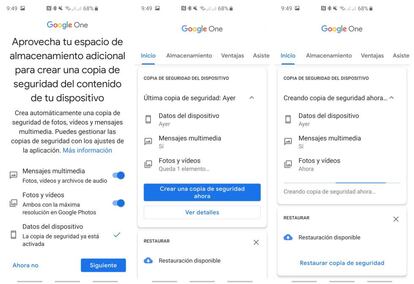 Backup automático en Android con Google One.