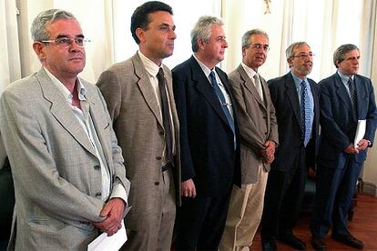 Los científicos Jesús Ávila, Federico Mayor Menéndez, Félix Goñi, Joan Guinovart, Vicente Rubio y José López Barneo (de izquierda a derecha).