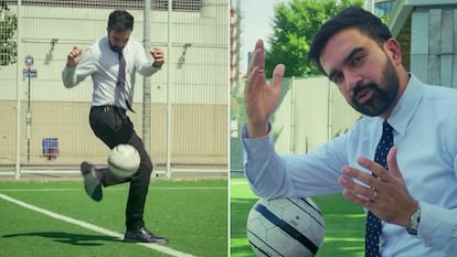 Zohran Mamdani jugando futbol en un video compartido en sus redes sociales.