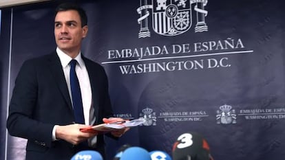 Pedro S&aacute;nchez, en la Embajada de Espa&ntilde;a en Washington.