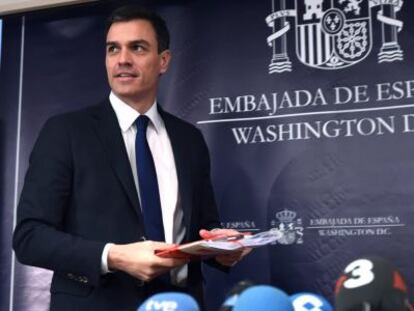 Socialist leader Pedro Sánchez at the Spanish embassy in Washington.