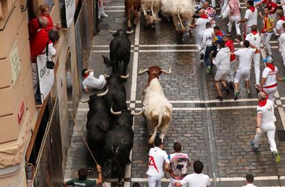 El primer encierro de los sanfermines 2019, protagonizado por los astados de Puerto de San Lorenzo, ha sido multitudinario.