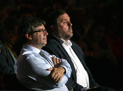 Carles Puigdemont y Oriol Junqueras en Tarragona.