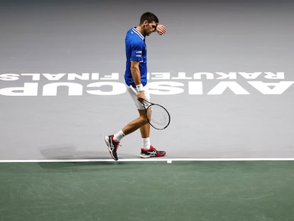 Djokovic, en un instante de la eliminatoria de este viernes frente a Croacia.