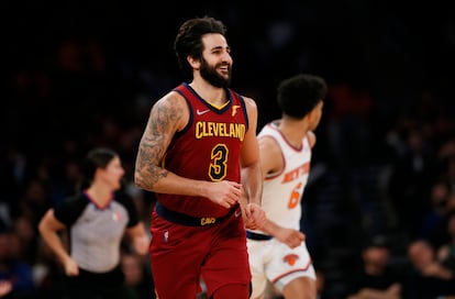 Ricky Rubio, tras una de sus canastas en el Madison, durante el partido entre los Knicks y los Cavaliers.