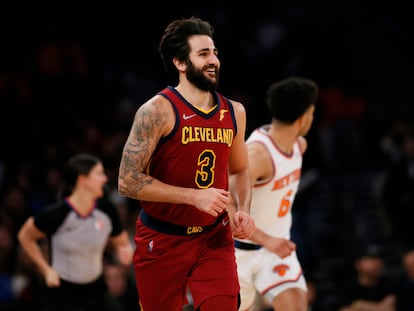 Ricky Rubio, tras una de sus canastas en el Madison, durante el partido entre los Knicks y los Cavaliers.