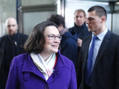 Andrea Nahles do SPD, domingo após a divulgação do resultado das bases à Grande Coalizão.