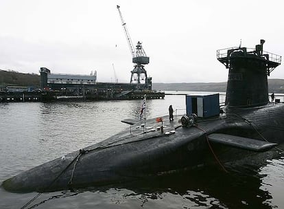 A British Vanguard submarine, at Falsane base in Scotland.