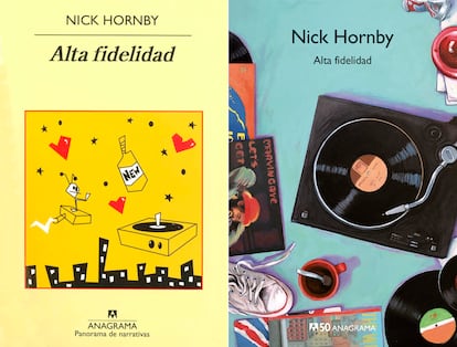 Dos de las portadas de libro de Nick Hornby en Anagrama.