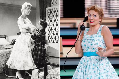 Doris Day en 'El hombre que sabía demasiado' (1956) y Silvia Abril en su imitación de 'Tu cara me suena' (2015).